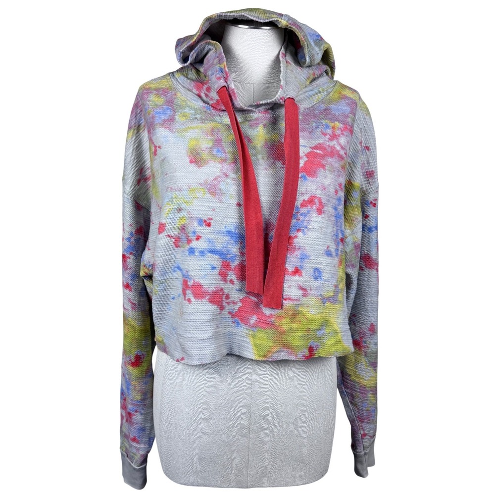 Free People Women's Tie Dye‎ Crop Hoodie Sweatshirt Gray Red Yellow Blue Small